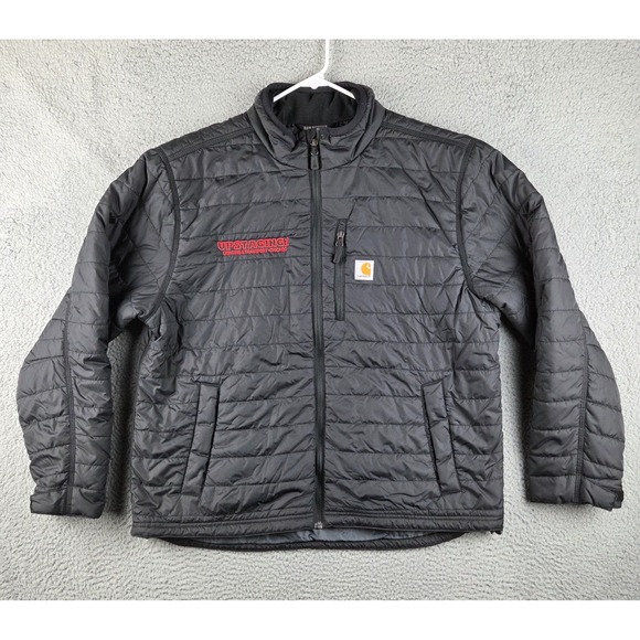 Carhartt Gilliam Rain Defender Jacket Mens M Black Puffer Quilted Full Zip Logo